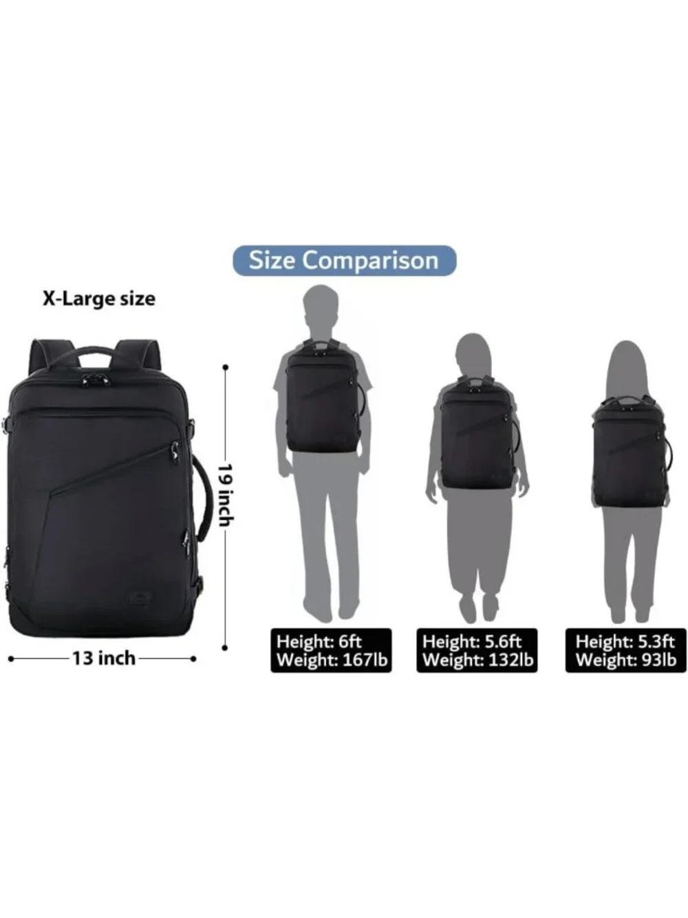Extra Large Expandable Travel Backpack for Men, Carry-On, Waterproof, Versatile